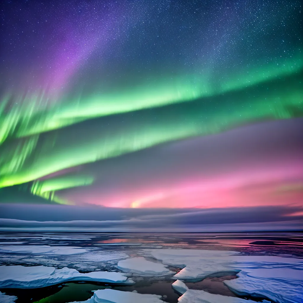 paisagem artica gelo icebergs aurora paisagem artica gelo icebergs aurora