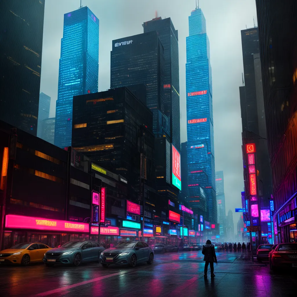 cidade futurista noite skyscrapers cyberpunk