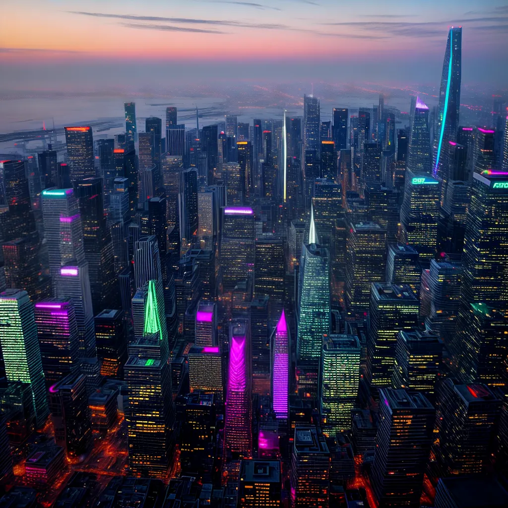 cidade cyberpunk futurista neon holografia