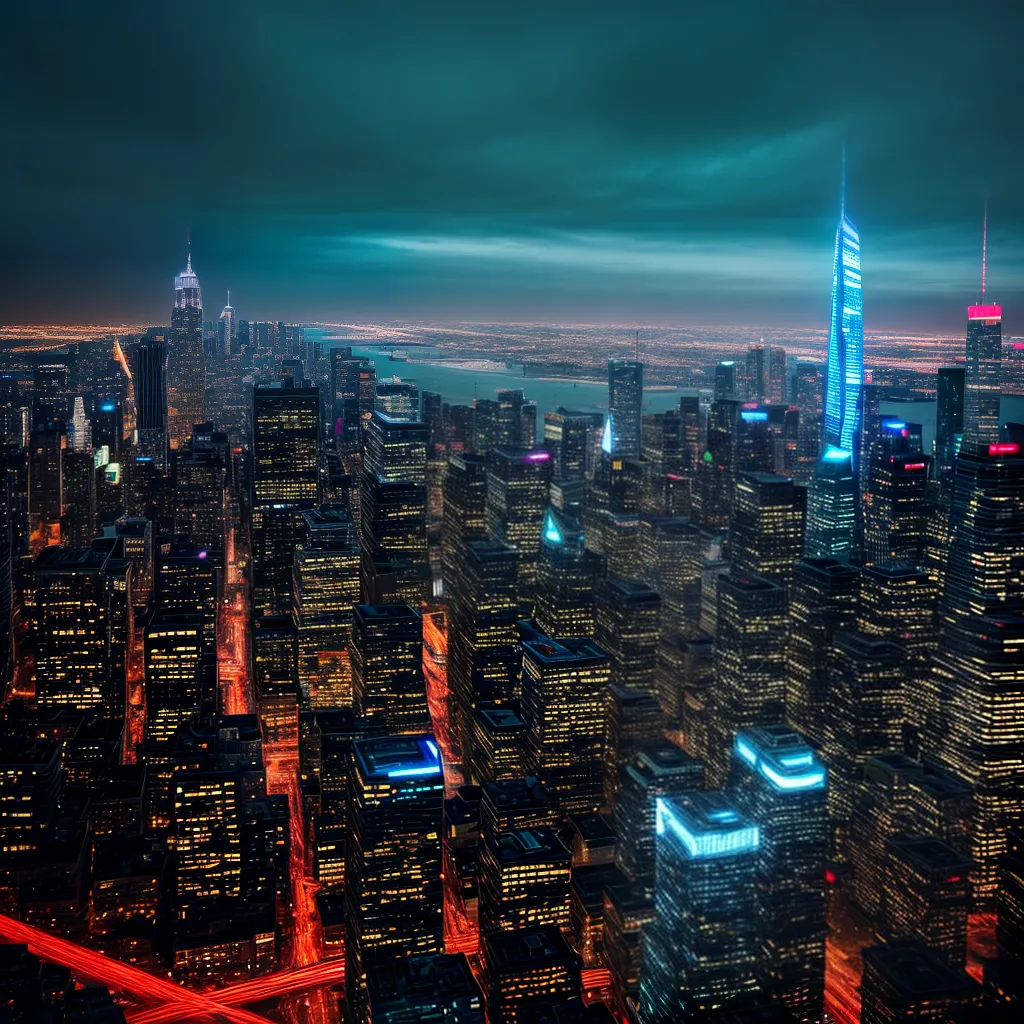 cidade futurista neon arranha ceu