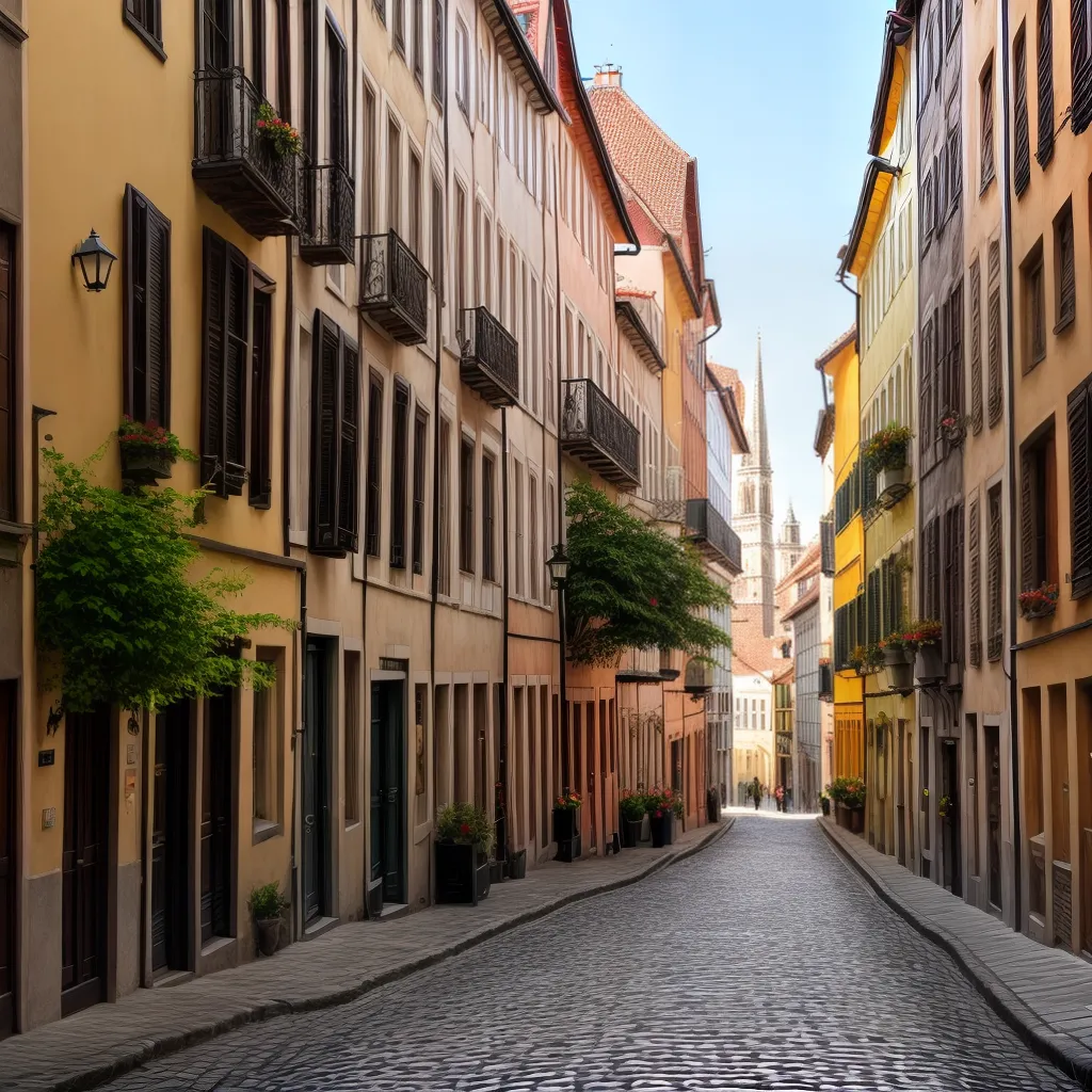 cidade europeia ruas cafes coloridos