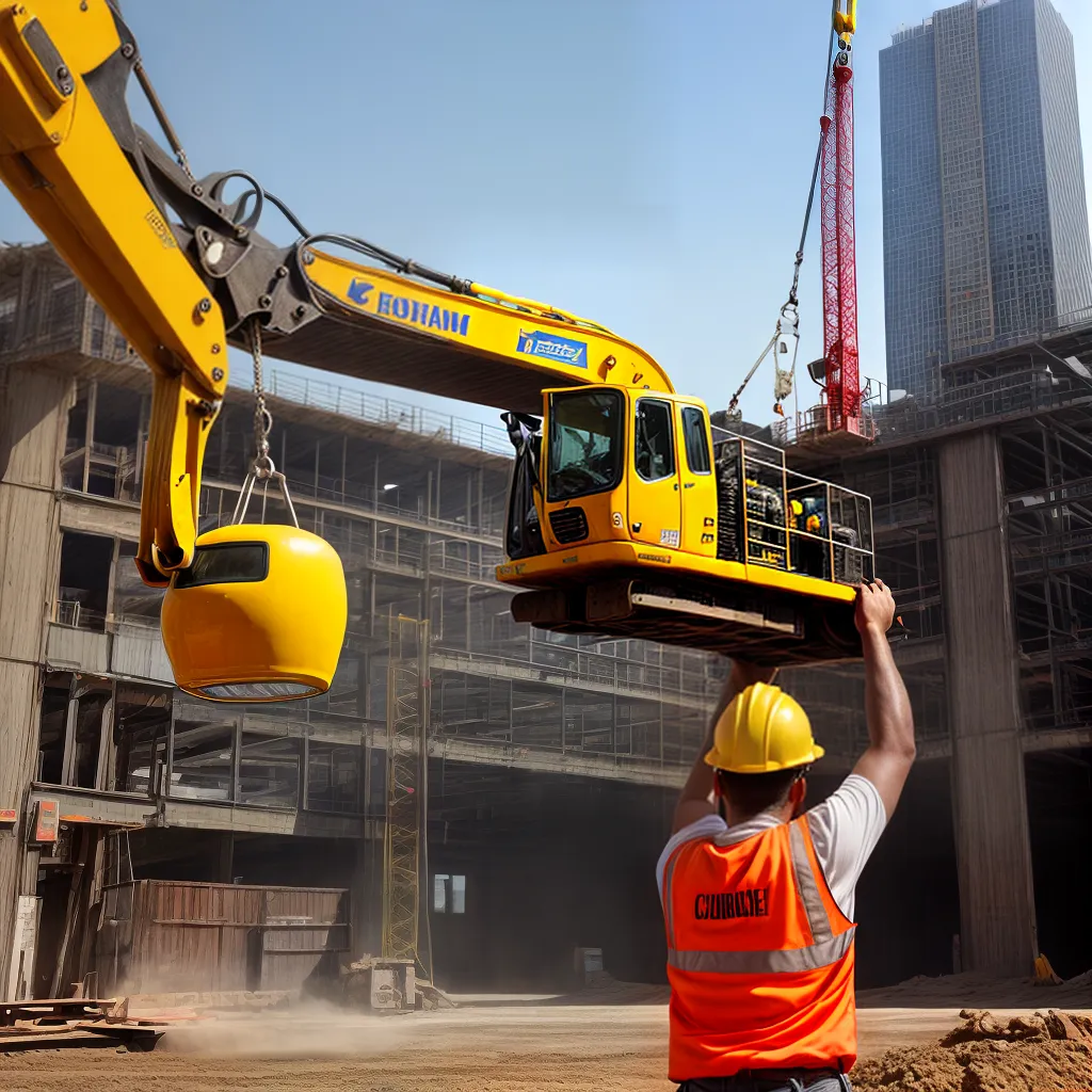 trabalhador construcao guindaste levantamento viga trabalhador construcao guindaste levantamento viga