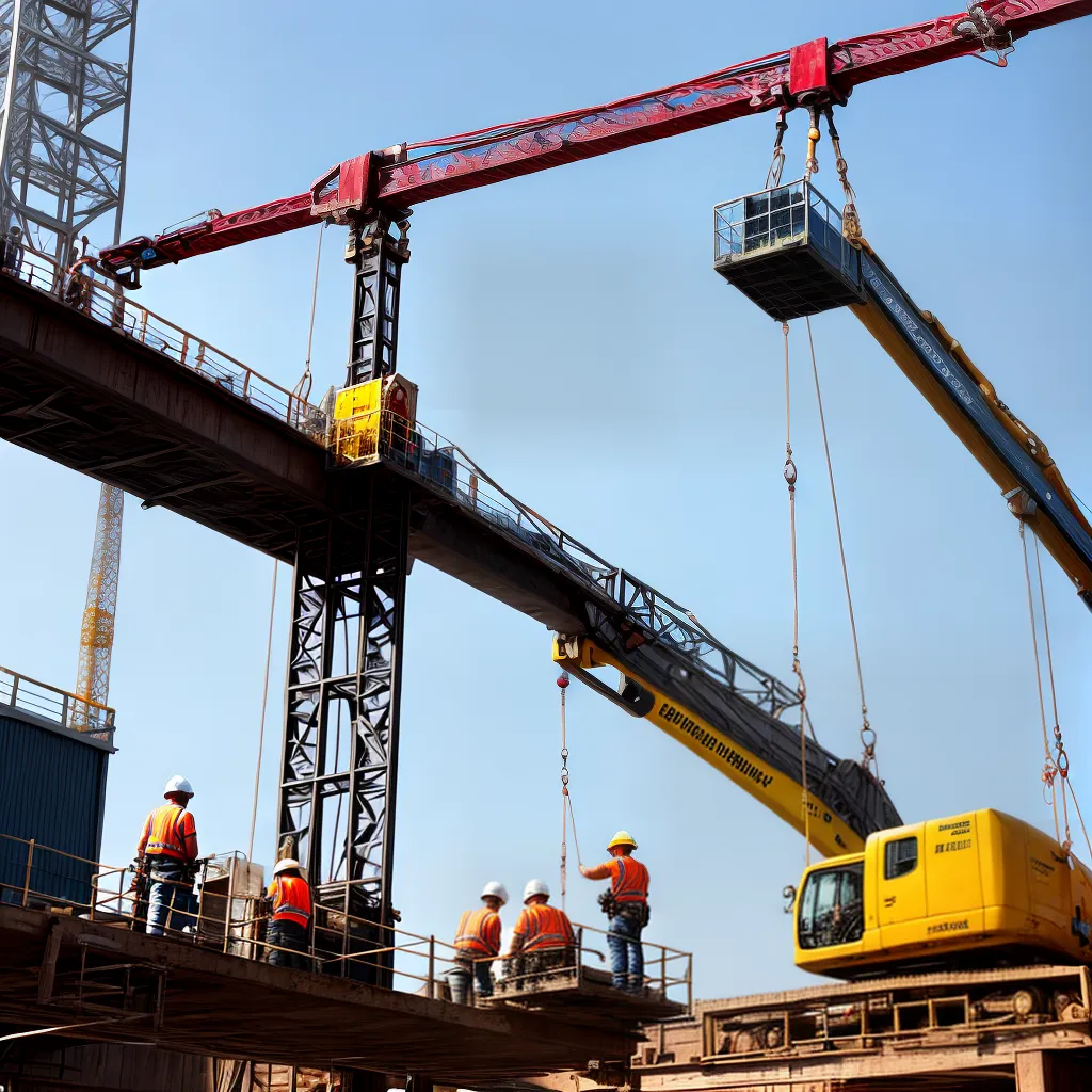 trabalhadores construcao levantamento viga aerea