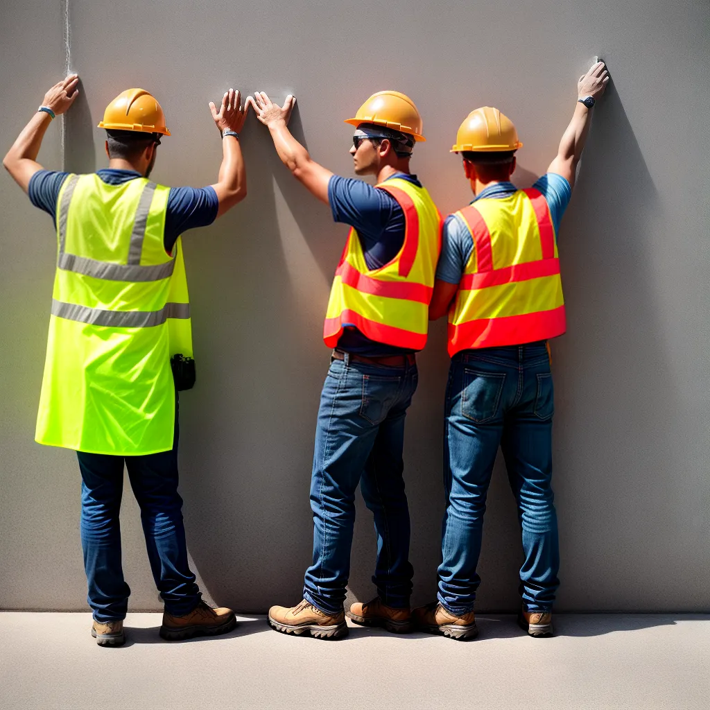 trabalhadores construcao inspecao junta concreto trabalhadores construcao inspecao junta concreto