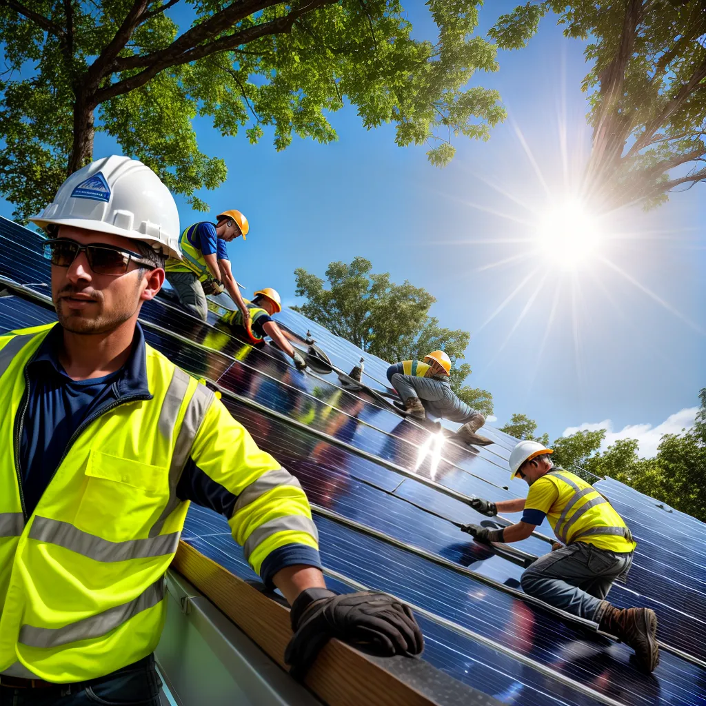 trabalhadores construcao instalacao paineis solares trabalhadores construcao instalacao paineis solares