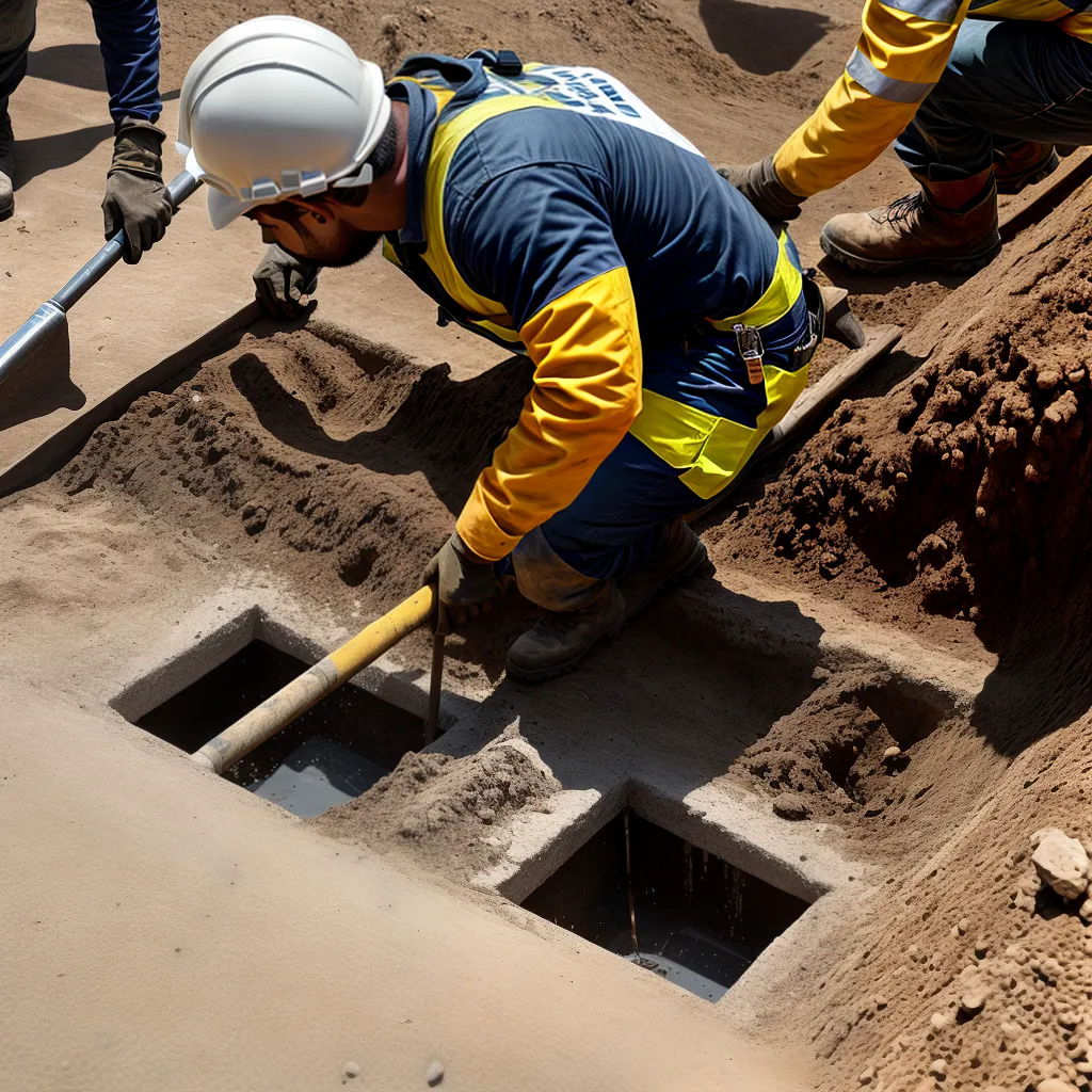 construcao obras drenagem trincheira trabalhadores construcao obras drenagem trincheira trabalhadores