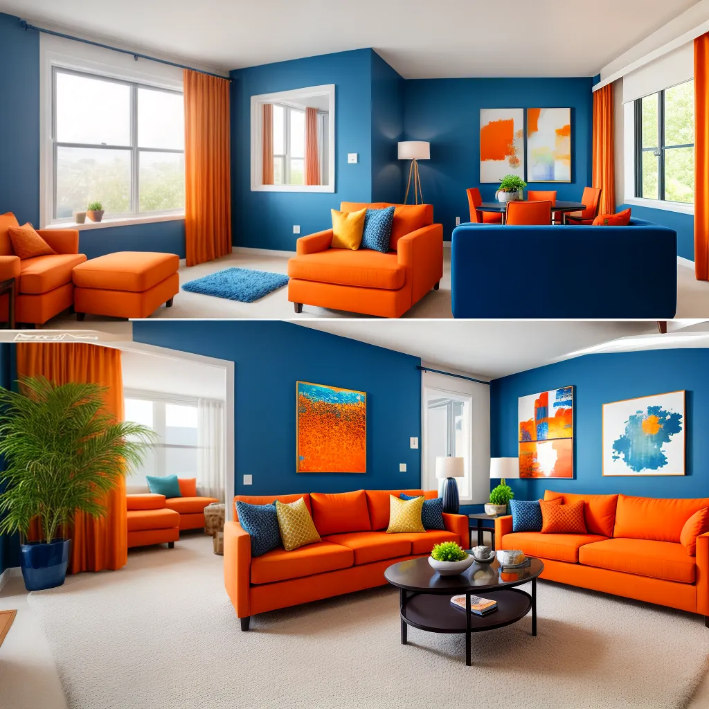 sala vibrante sofa laranja parede azul sala vibrante sofa laranja parede azul