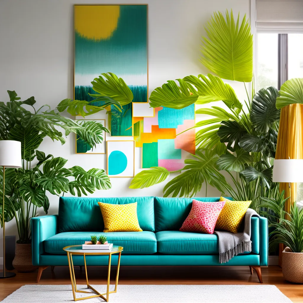 sala tropical sofa teal flores