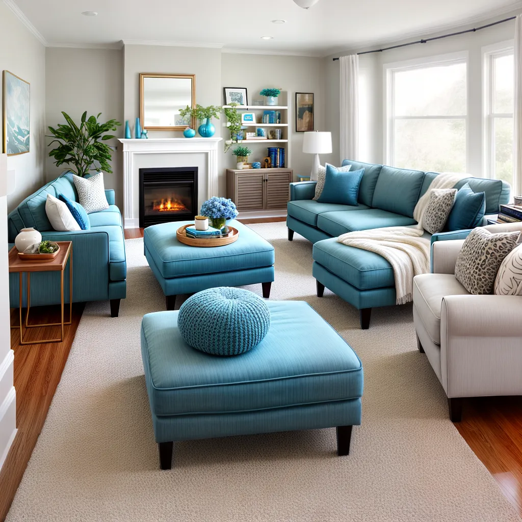 sala vibrante sofa azul tons acentos