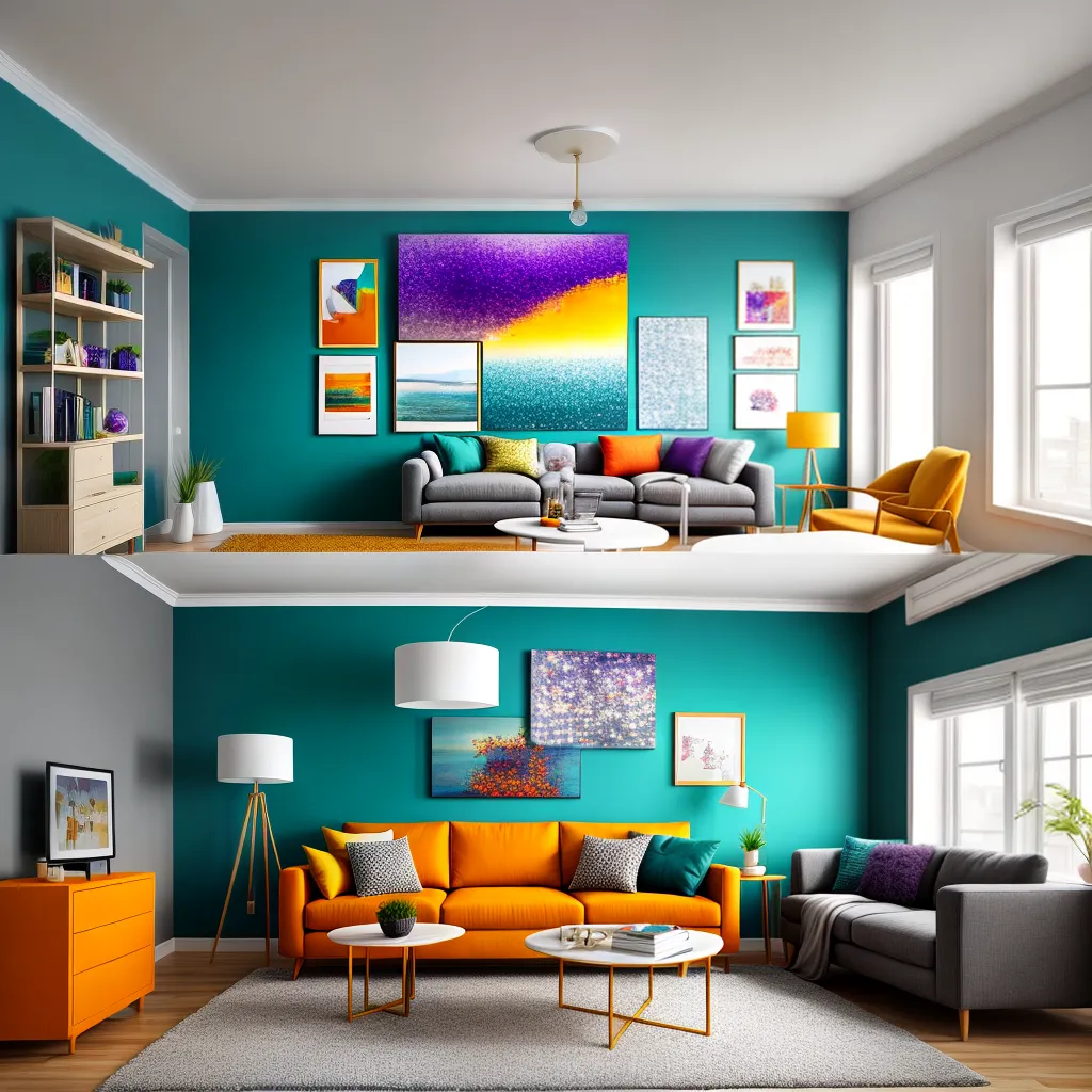 sala cores vibrantes sofa teal