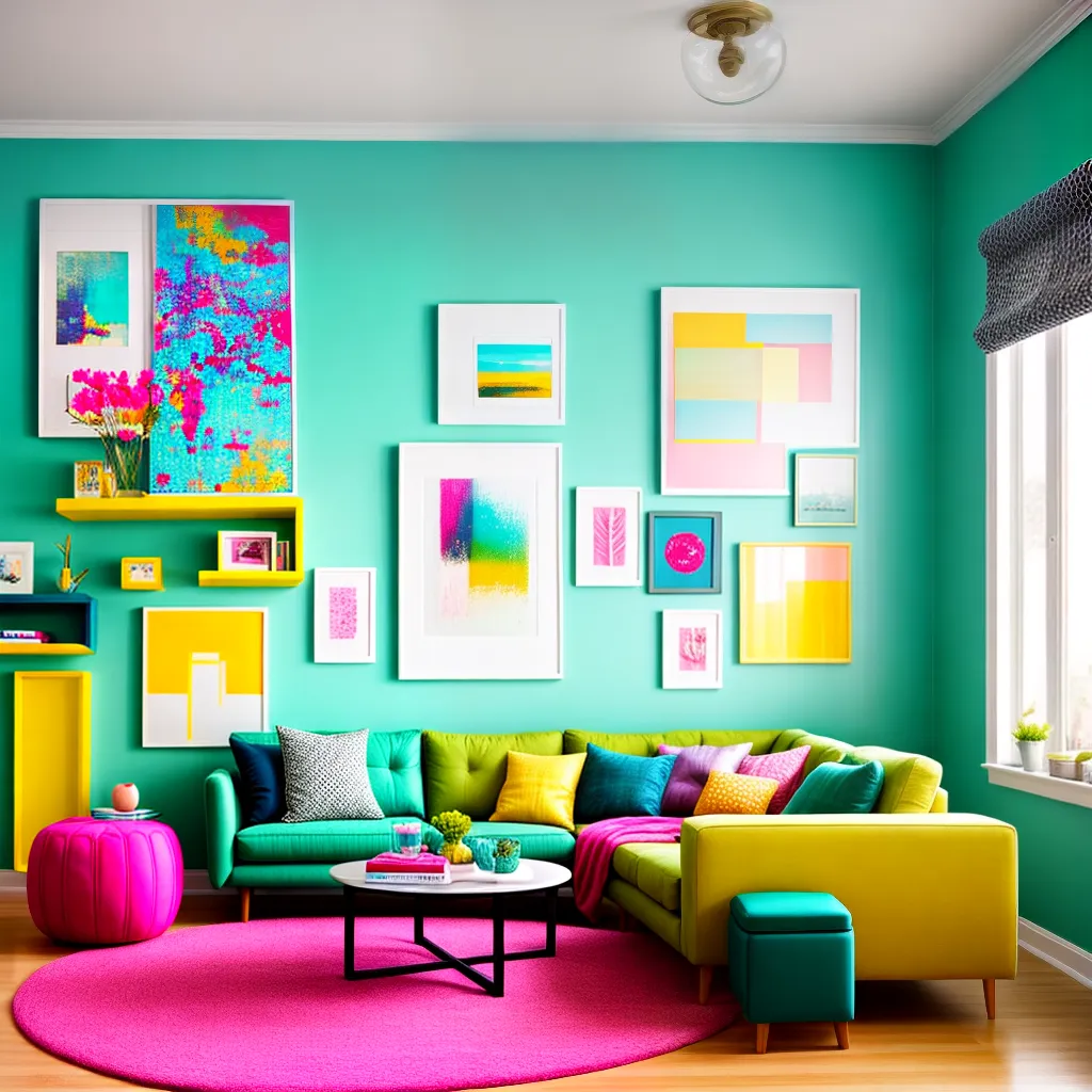 sala pequena turquesa sofa amarelo