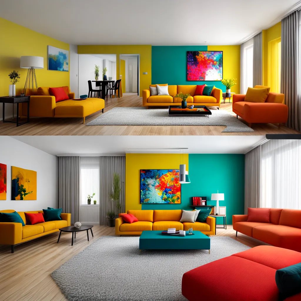 sala cores vibrantes arte moderna