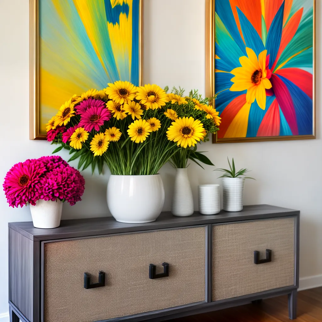 pintura flores coloridas mesa moderna pintura flores coloridas mesa moderna
