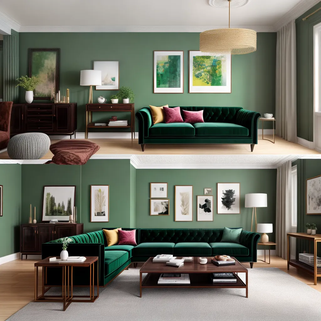sala estar luxuosa verde arte
