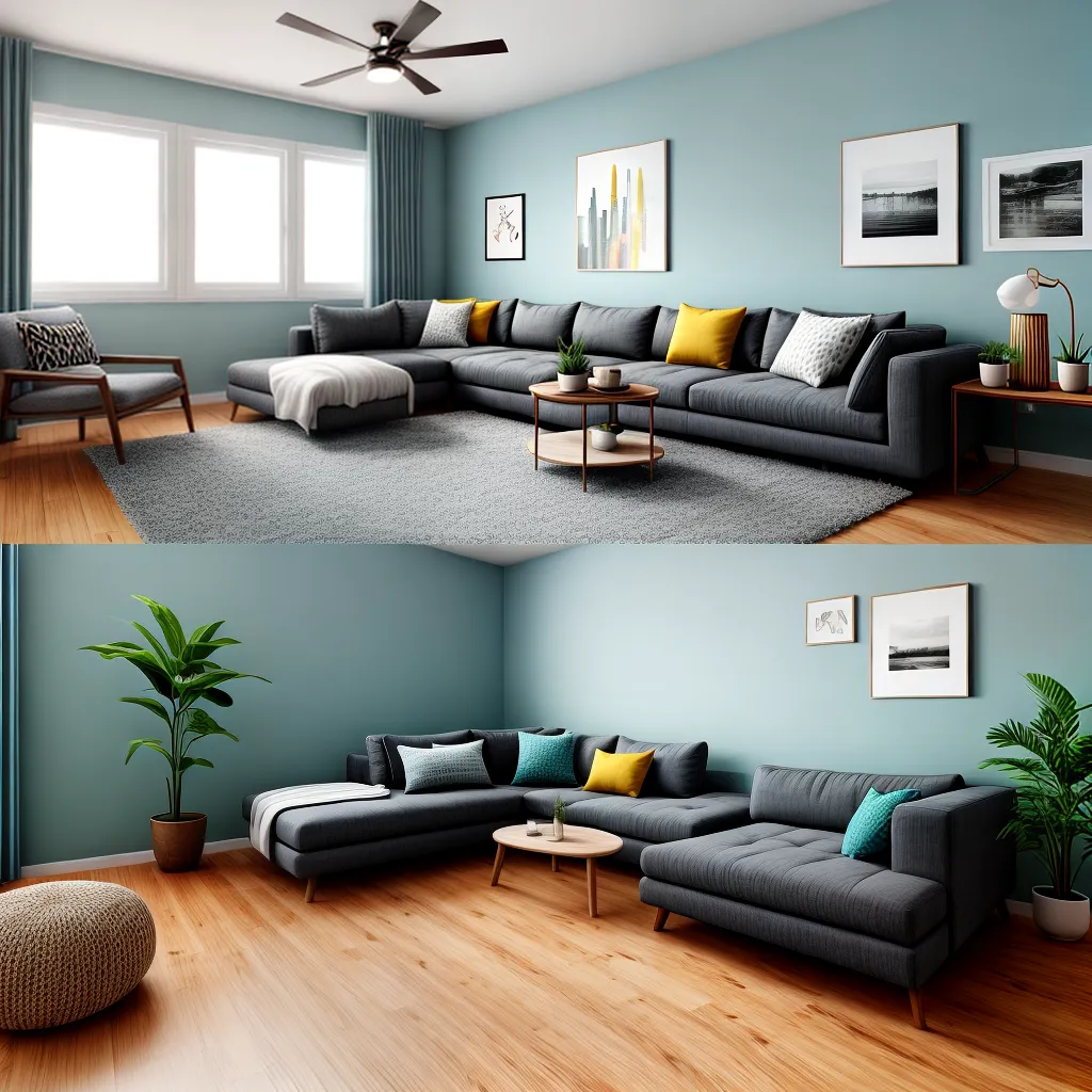 sala teal sofa arte luz