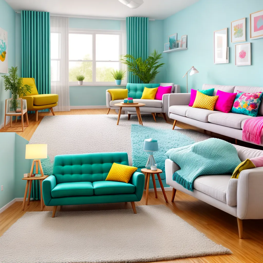 sala colorida alegre azul amarelo rosa