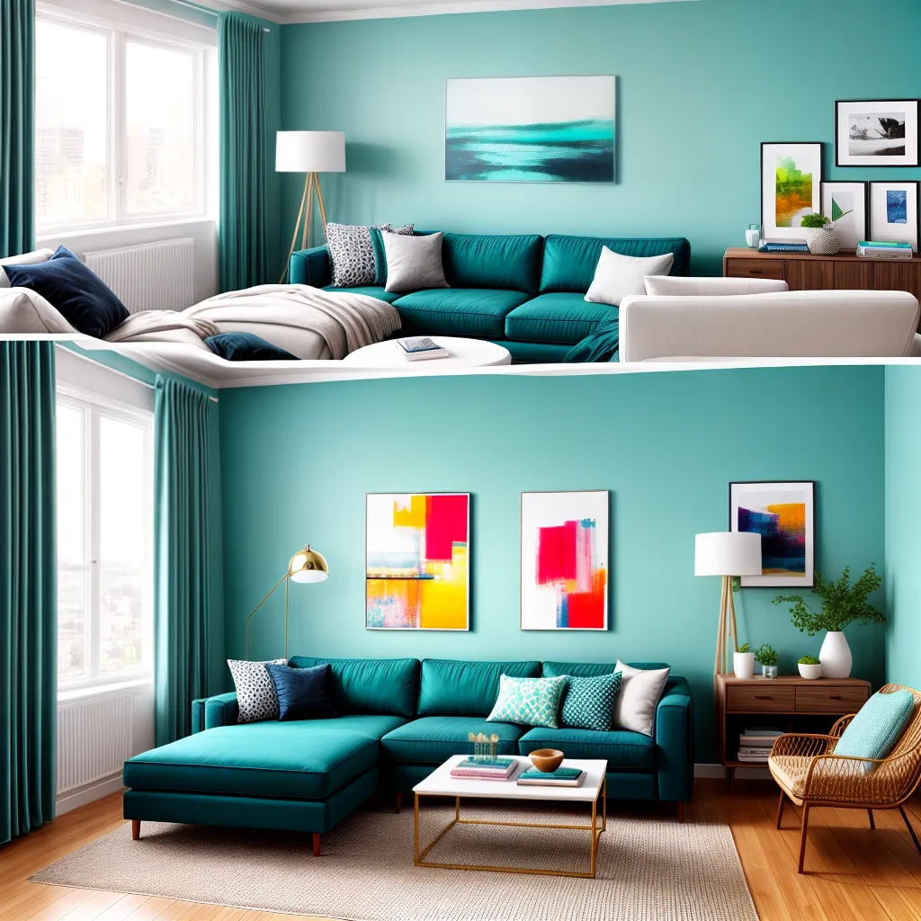 sala vibrante sofa teal arte