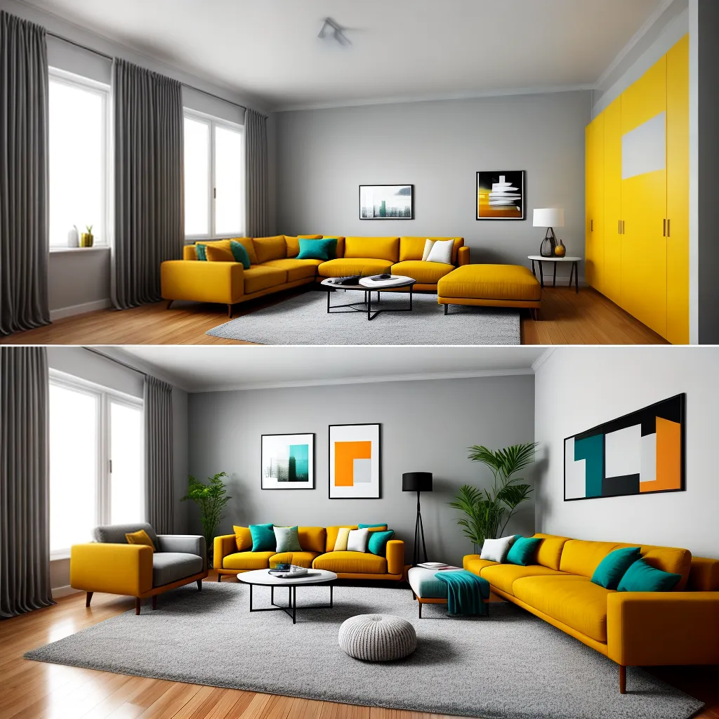 sala minimalista sofa amarelo acento