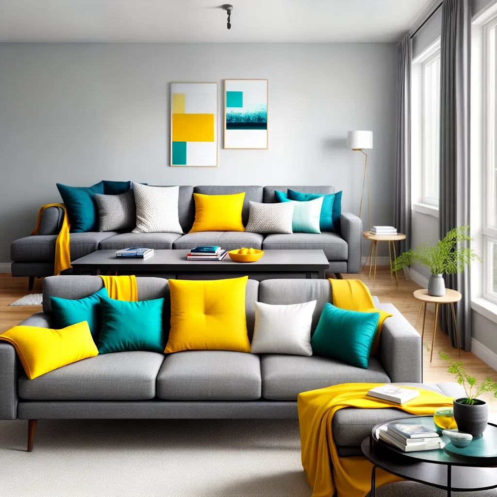 sala vibrante sofa cinza cores