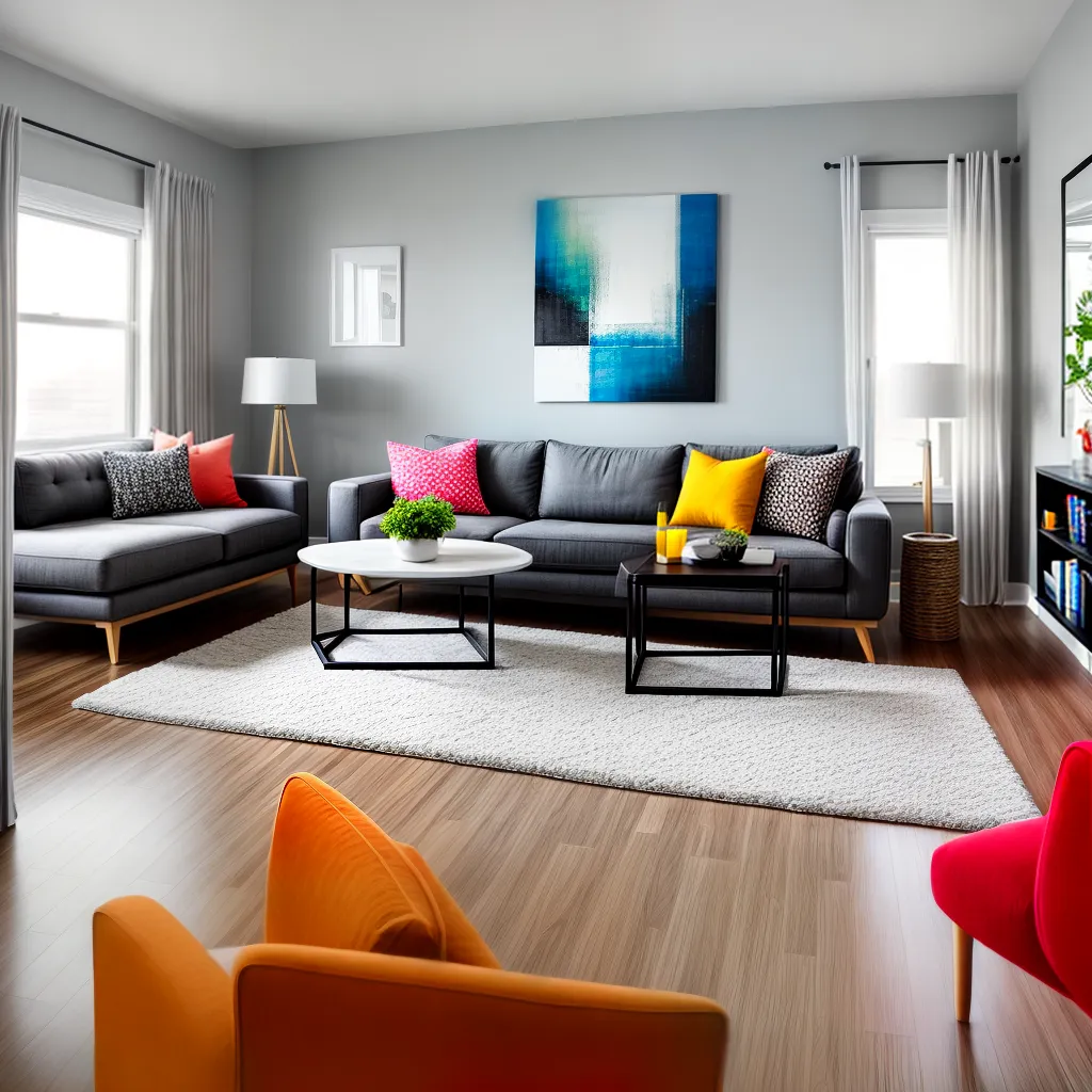 sala moderna sofa cinza arte