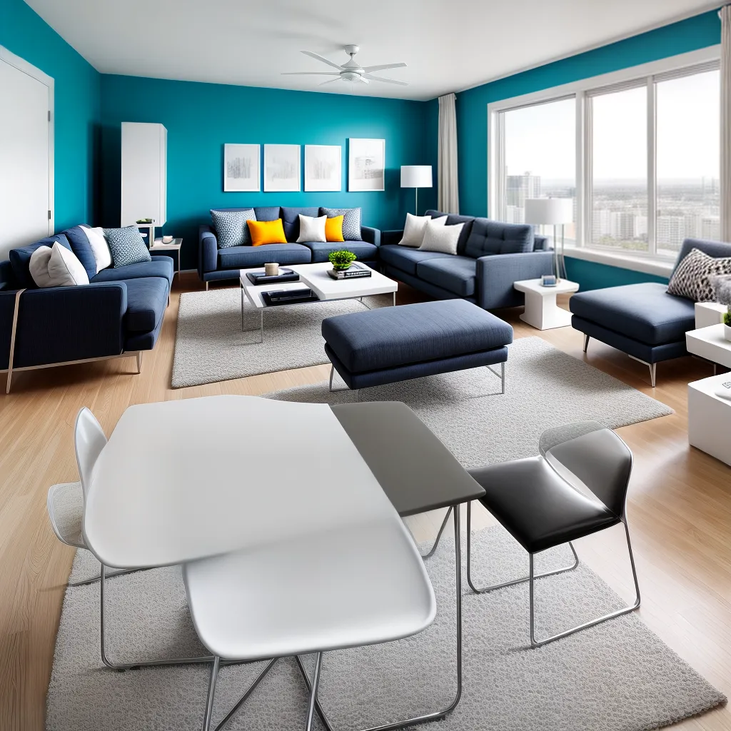 sala minimalista sofa azul vibrante