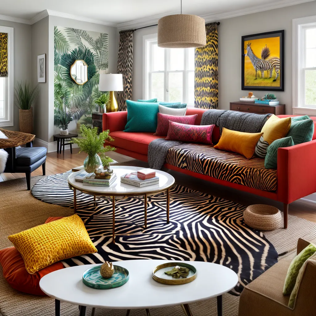 sala vibrante zebra estampa peacock