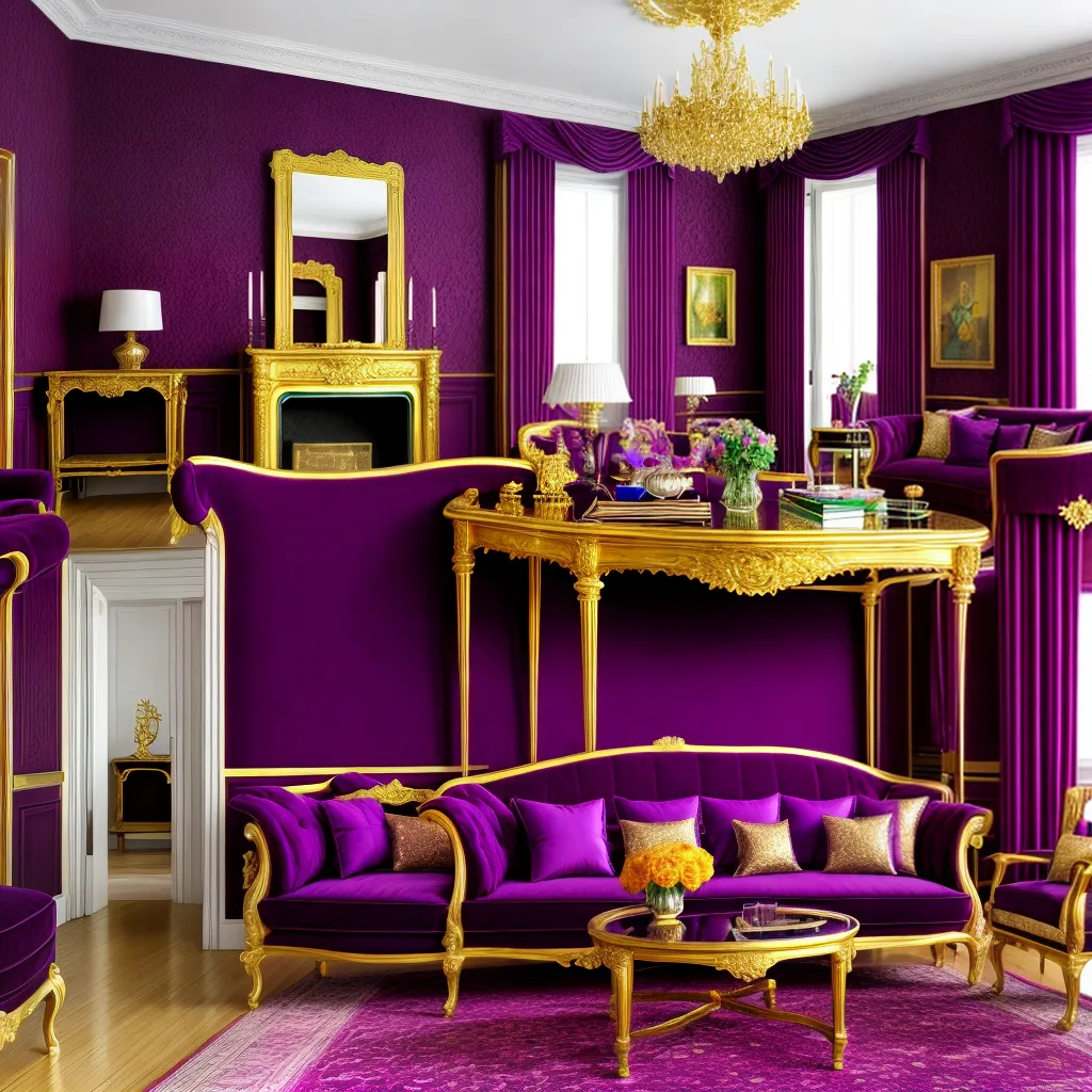sala luxuosa roxo ouro veludo