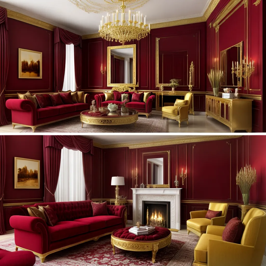 sala luxuosa burgundy ouro veludo
