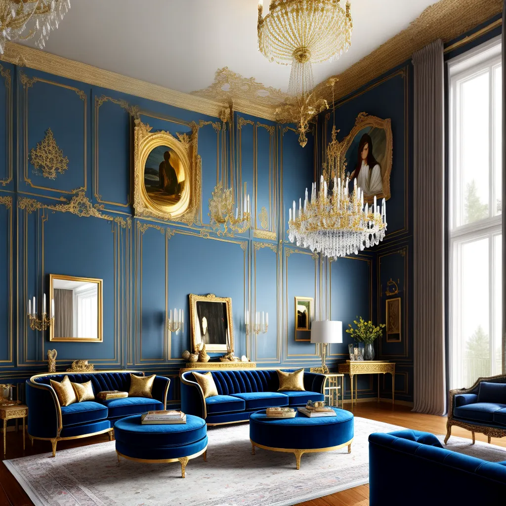 sala luxuosa azul ouro veludo