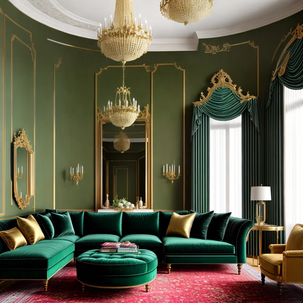 sala luxuosa esmeralda ouro sofas