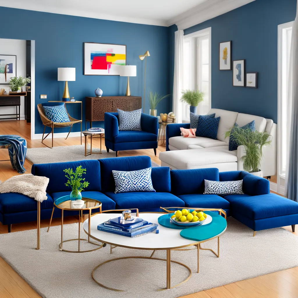 sala vibrante sofa azul arquitetura