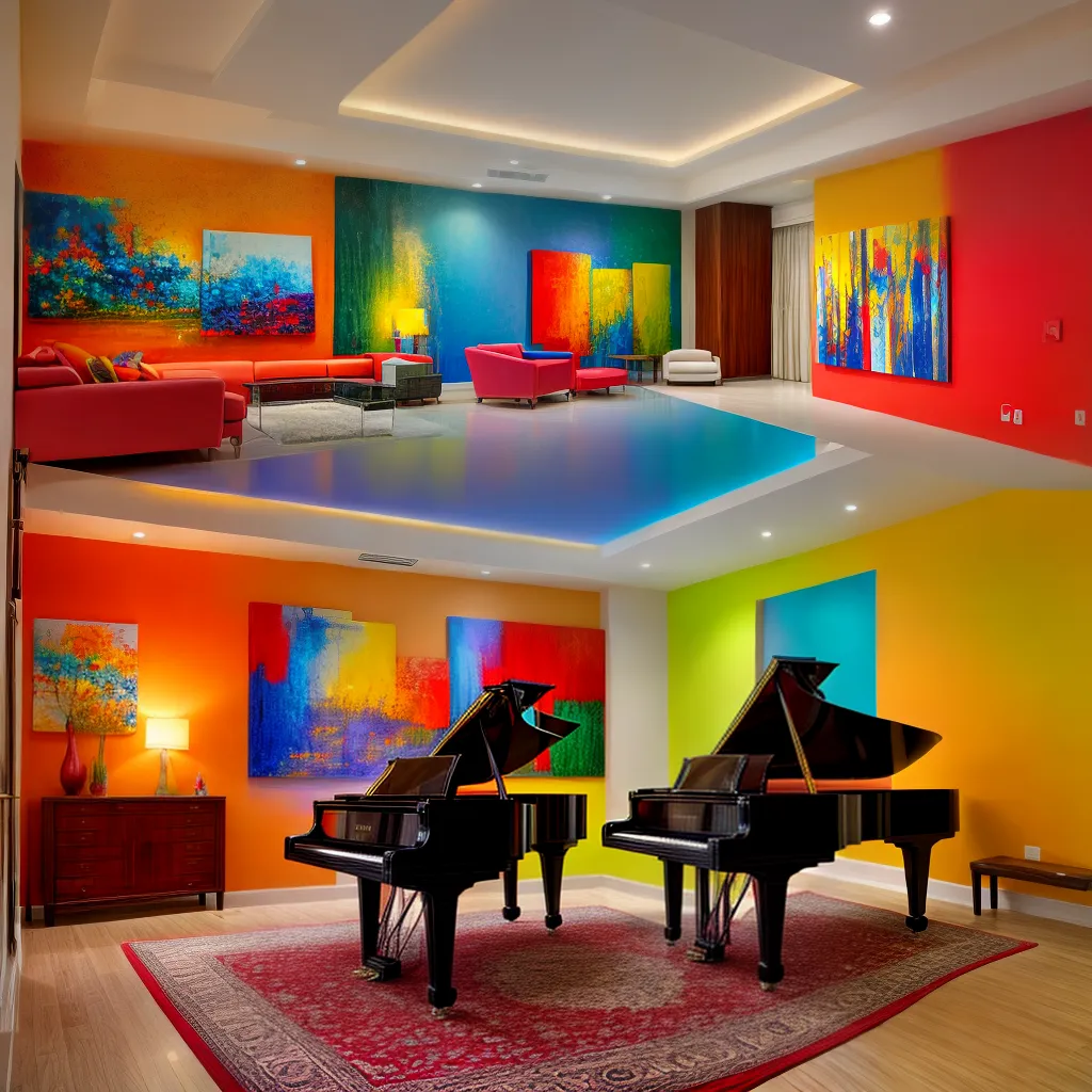 sala vibrante piano colorido arte musica