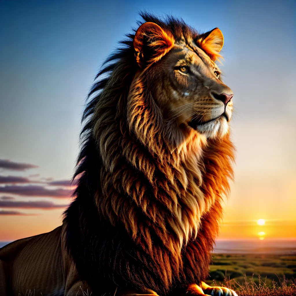leao majestoso por do sol selvagem 1