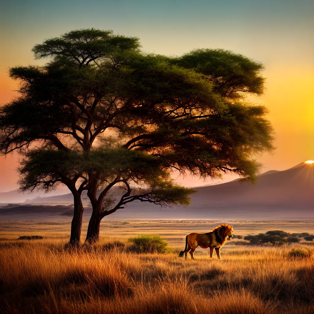 leao savana por do sol 7