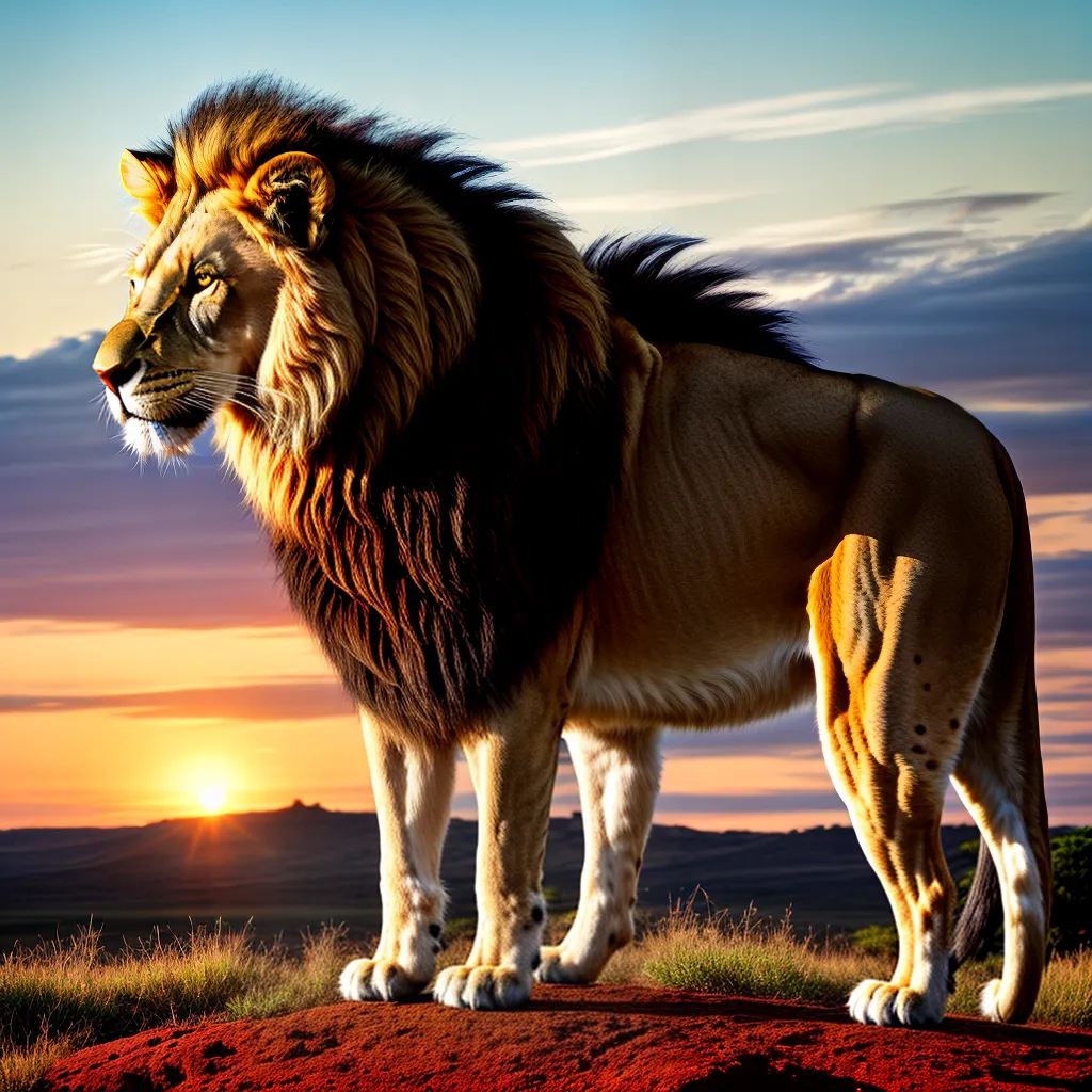 leao majestoso savana por do sol 1