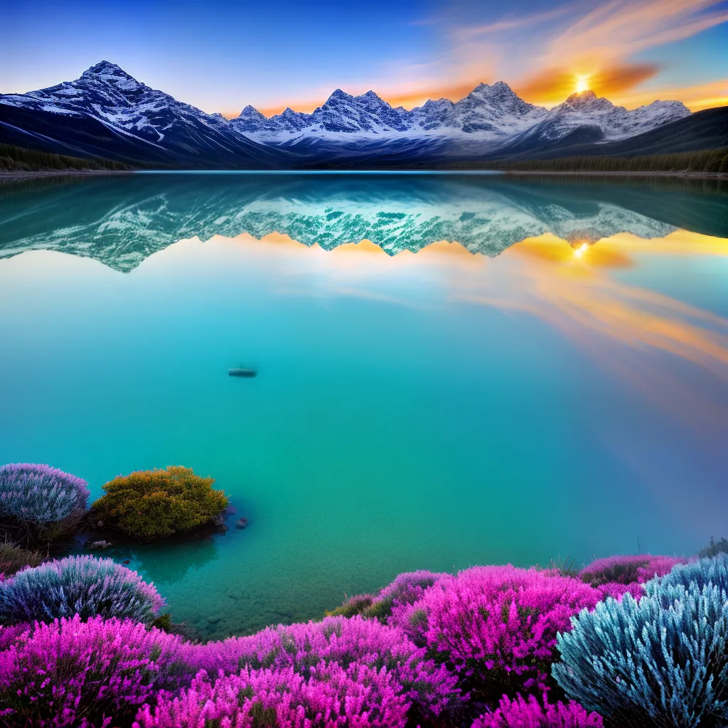 paisagem sonho lago montanhas por do sol