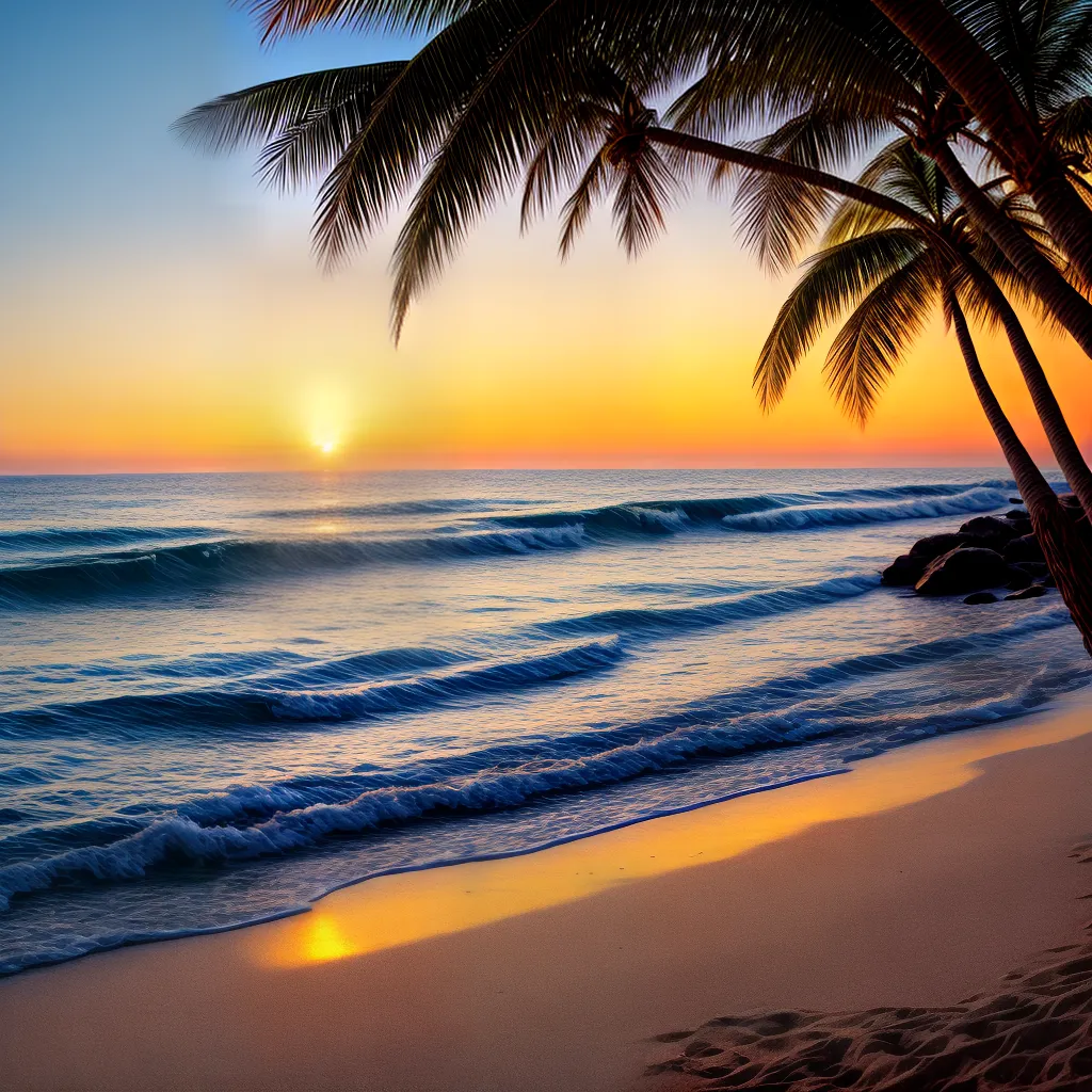 por do sol praia tranquilidade palmeiras