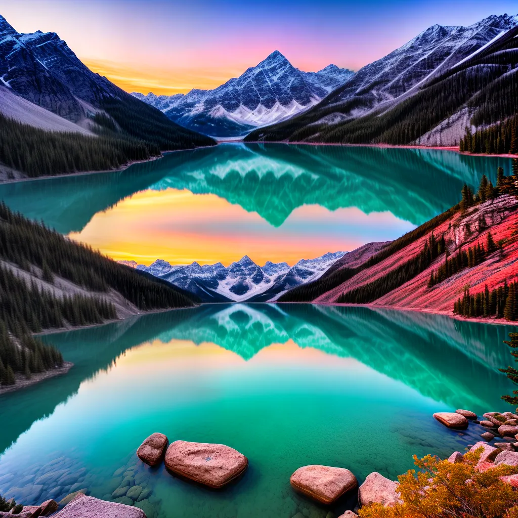 papel de parede por do sol lago montanhas