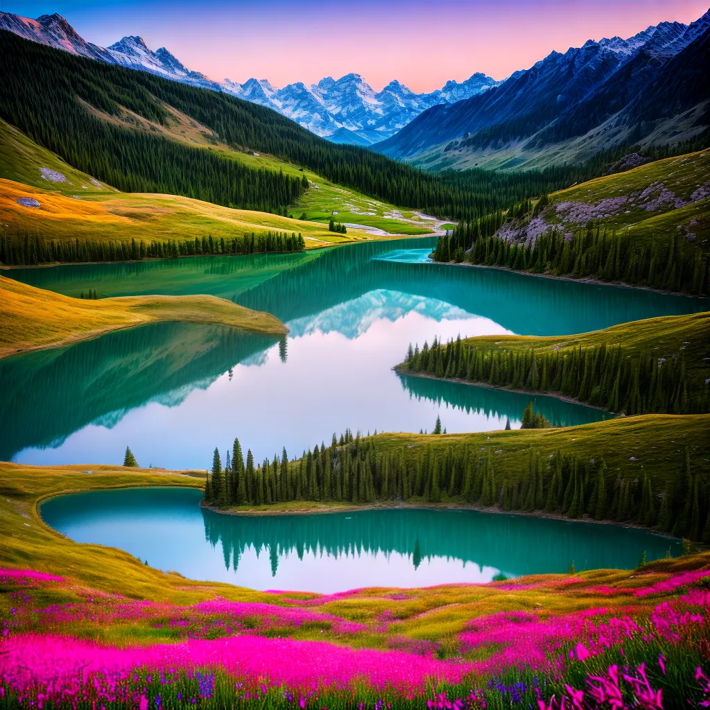 paisagem lago turquesa montanhas nevadas