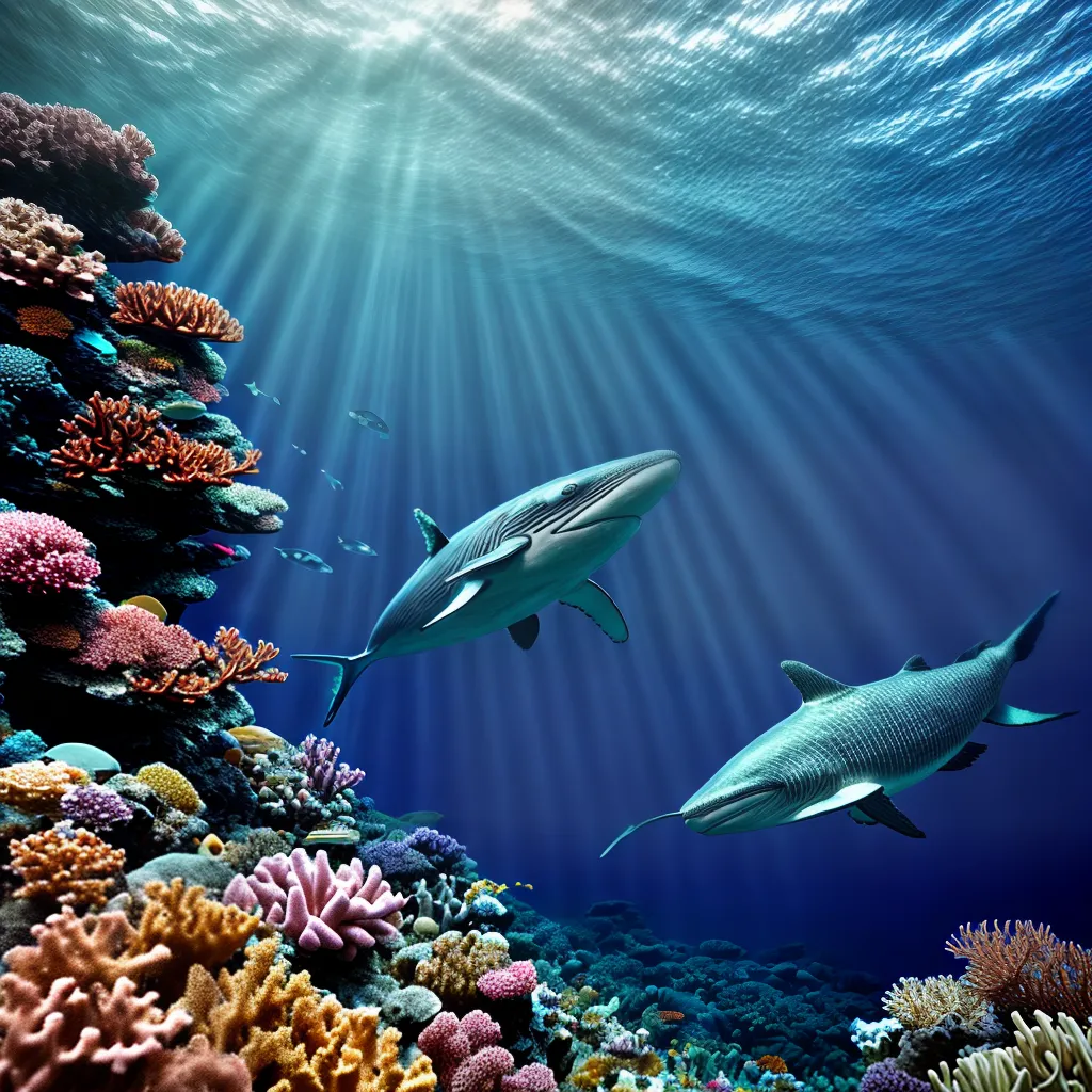 cenario subaquatico recife peixes baleia