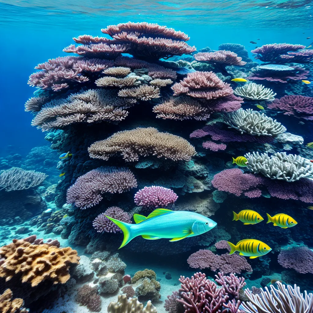 recife coral peixes coloridos agua turquesa