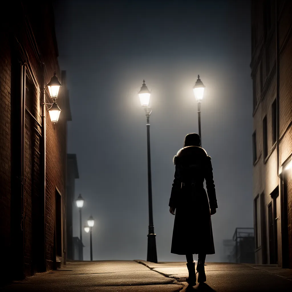 mulher silhueta lampada rua foggy mulher silhueta lampada rua foggy
