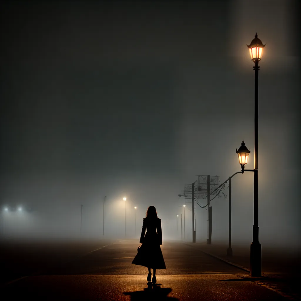 mulher silhueta rua nevoeiro lampada mulher silhueta rua nevoeiro lampada