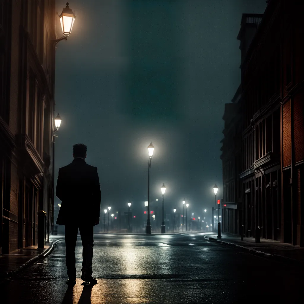 detetive silhueta lampada chuva misterio