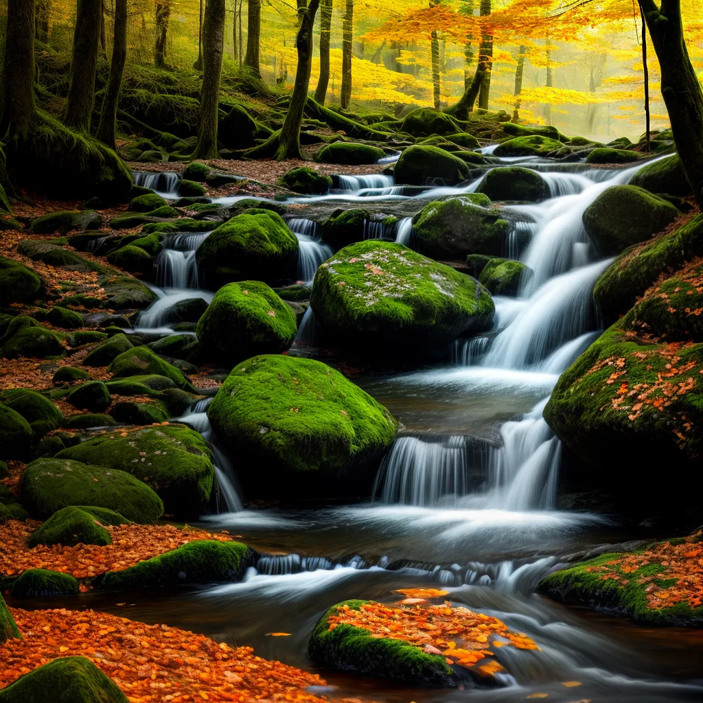 floresta outono raios sol cachoeira floresta outono raios sol cachoeira