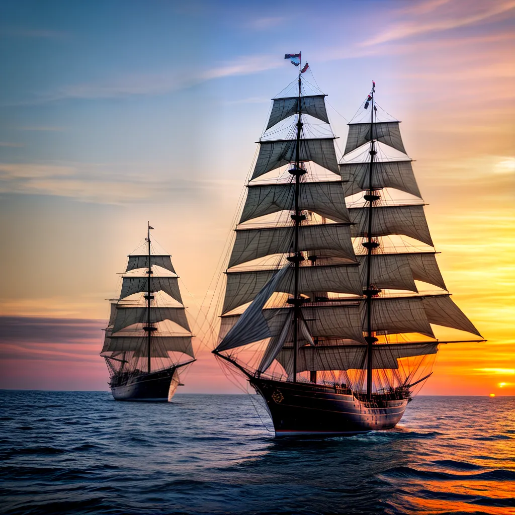 navio veleiro por do sol mar
