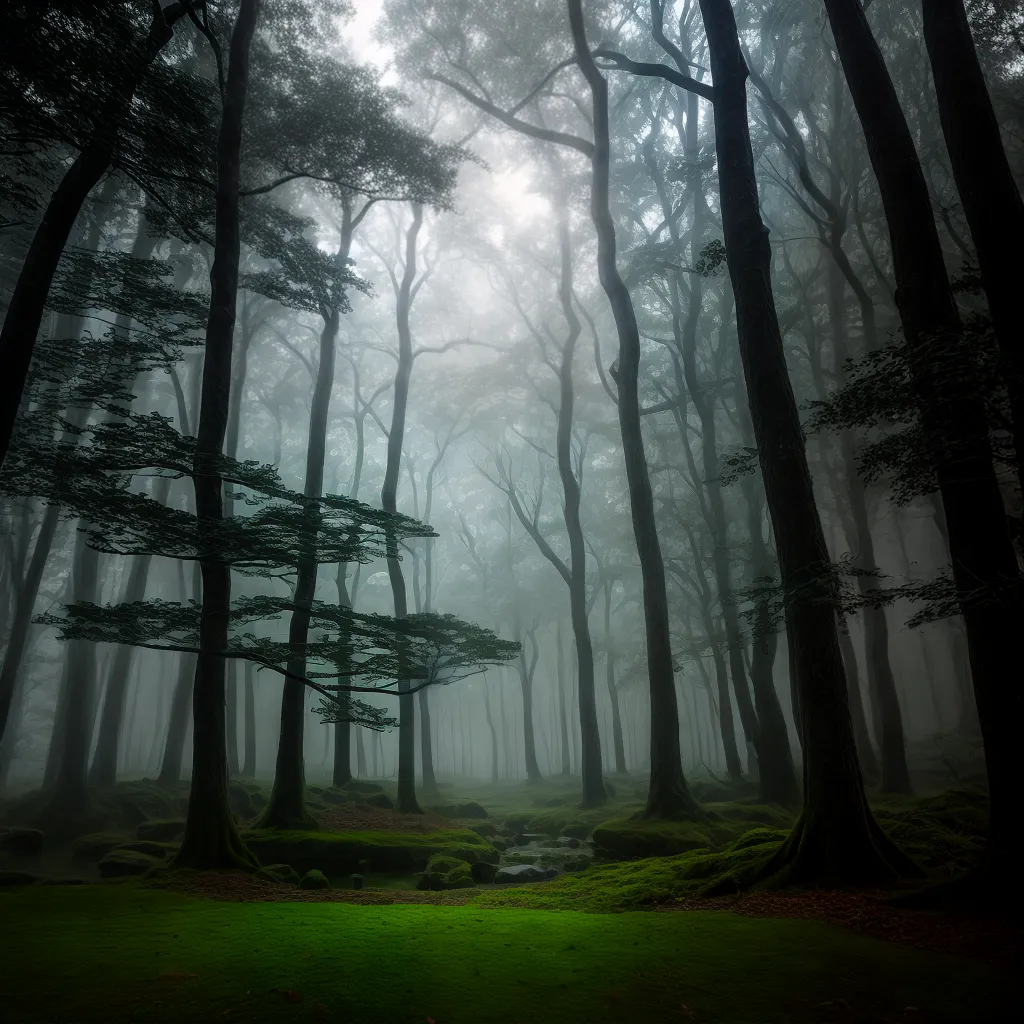 floresta mistica luar sombras ruinas