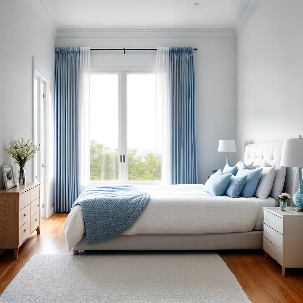 quarto sereno azul branco flores