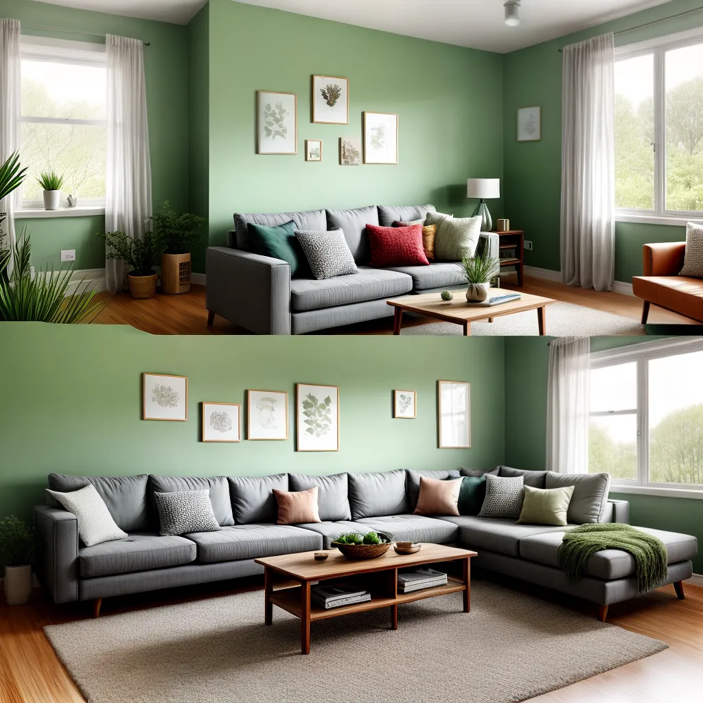 sala natureza paleta verde sofa almofadas