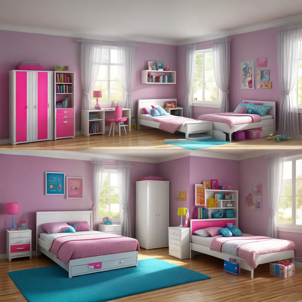 quarto infantil colorido brinquedos cama canopy